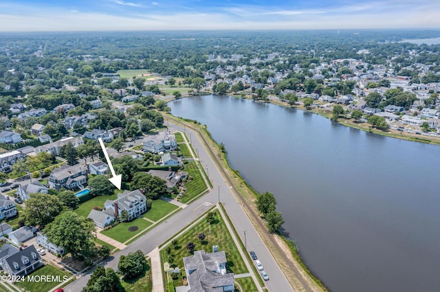 aerial view featuring a water view