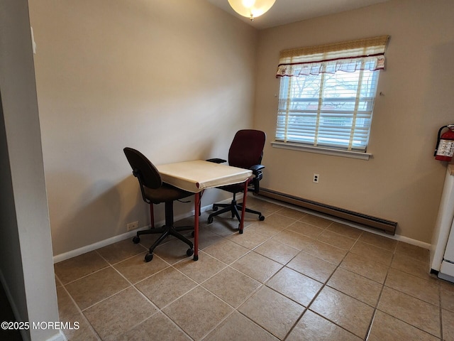 office featuring light tile patterned flooring and baseboard heating