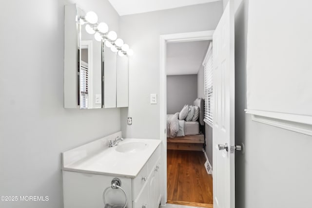 bathroom featuring vanity and hardwood / wood-style floors