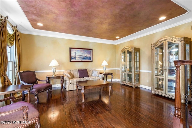 sitting room featuring crown molding and dark hardwood / wood-style floors