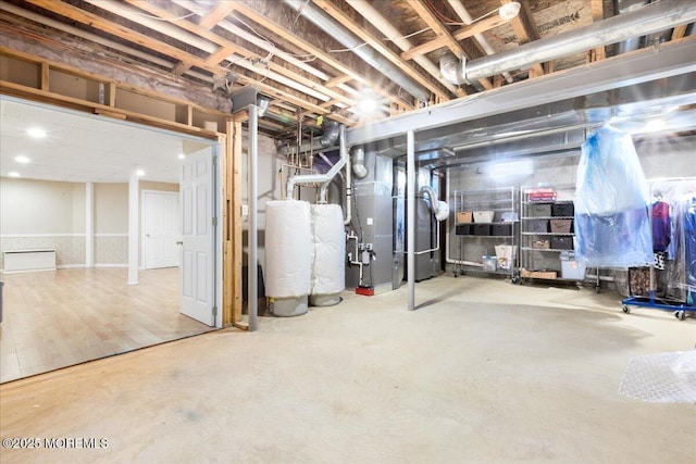 basement featuring water heater