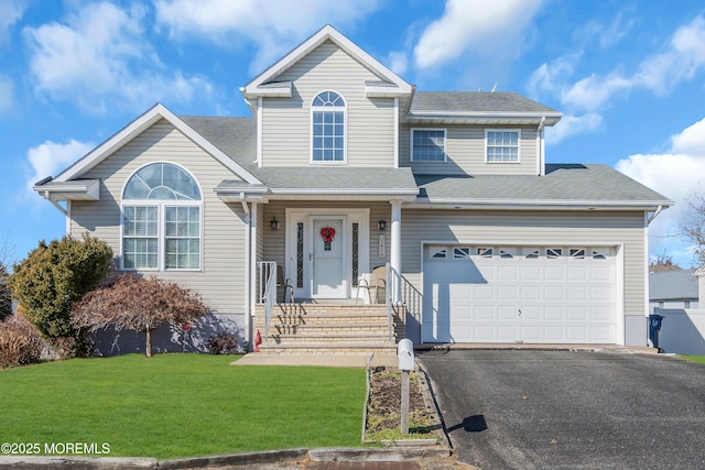 front of property featuring a garage and a front lawn