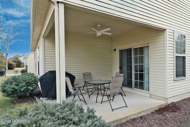 view of patio / terrace with a grill and ceiling fan