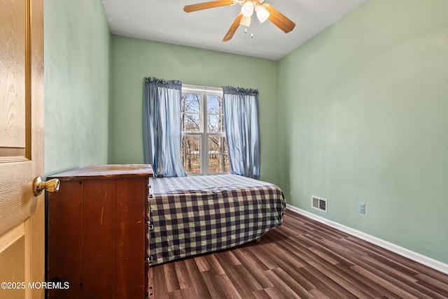 bedroom featuring wood-type flooring and ceiling fan