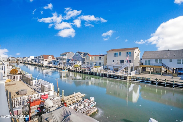 view of dock with a water view