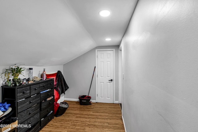 interior space featuring lofted ceiling and hardwood / wood-style floors