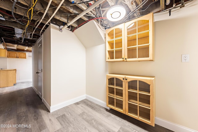 basement featuring wood-type flooring