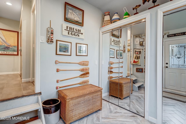 interior space with light parquet flooring