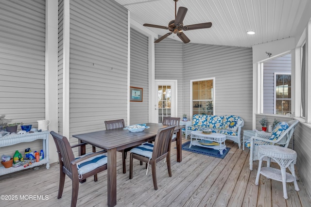 wooden deck with ceiling fan