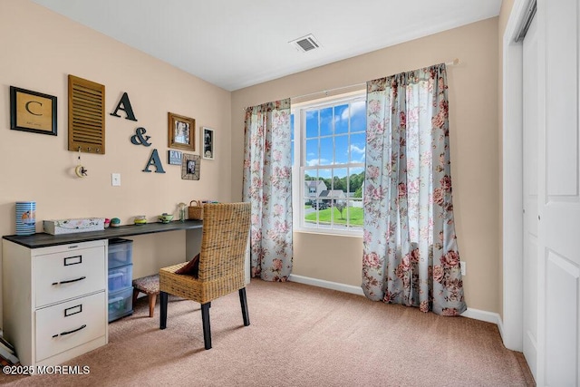 view of carpeted office space