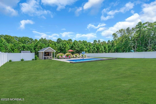 view of yard featuring a gazebo and a fenced in pool