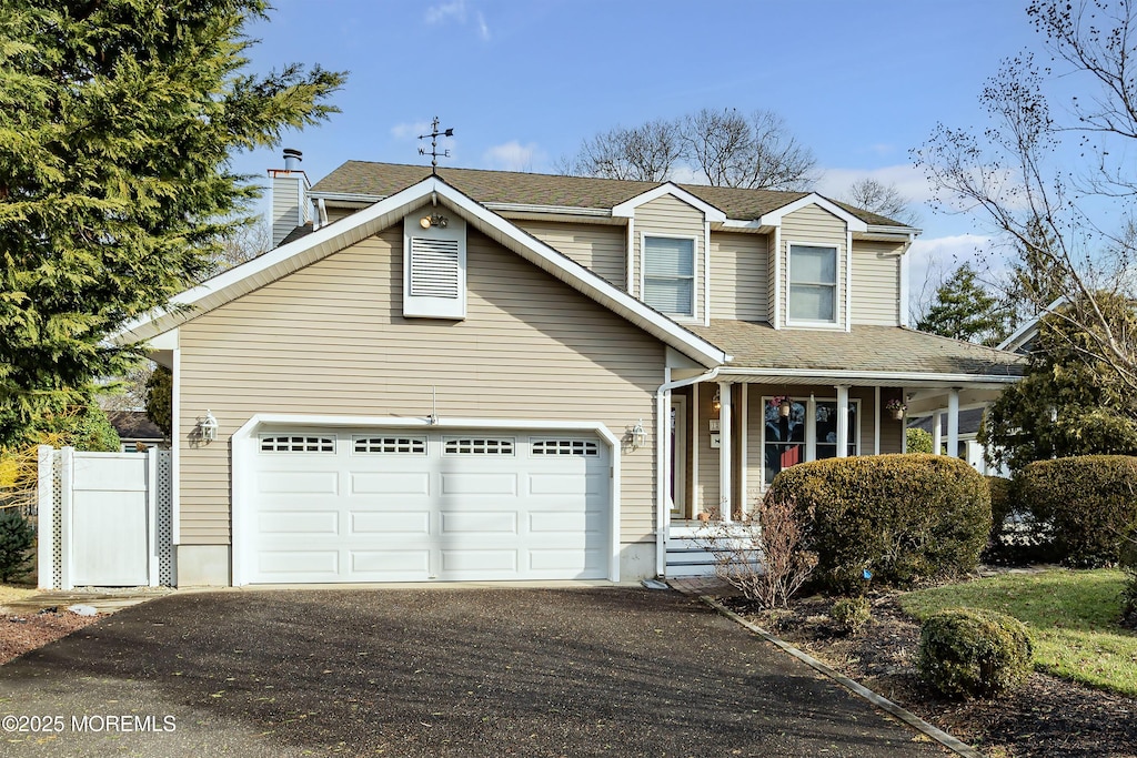 view of front facade with a garage and a porch