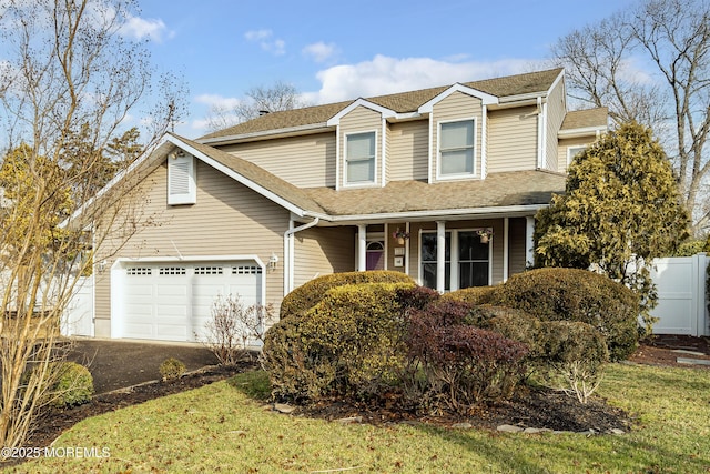 view of front of property with a garage and a front yard