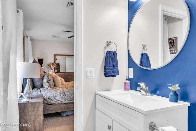 bathroom with vanity and ceiling fan