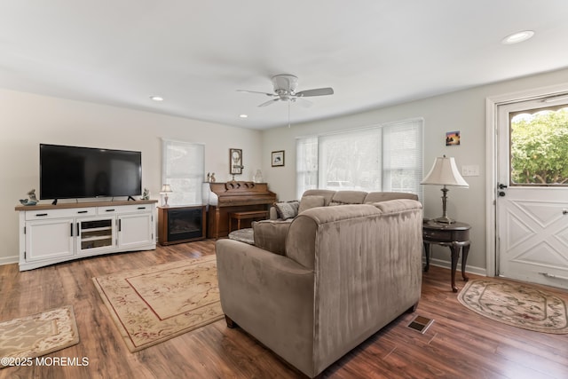 14 Douglas Dr, Jackson, NJ 08527 - living area with dark wood-style floors, a ceiling fan, and recessed lighting