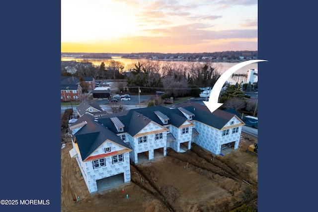 view of aerial view at dusk