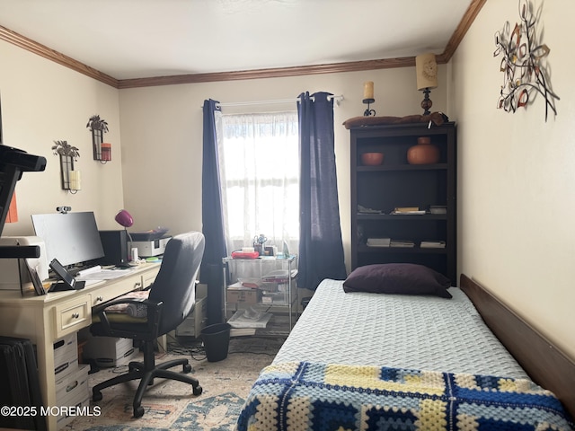 bedroom with crown molding