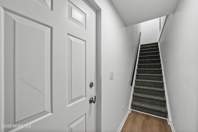 stairway featuring hardwood / wood-style floors