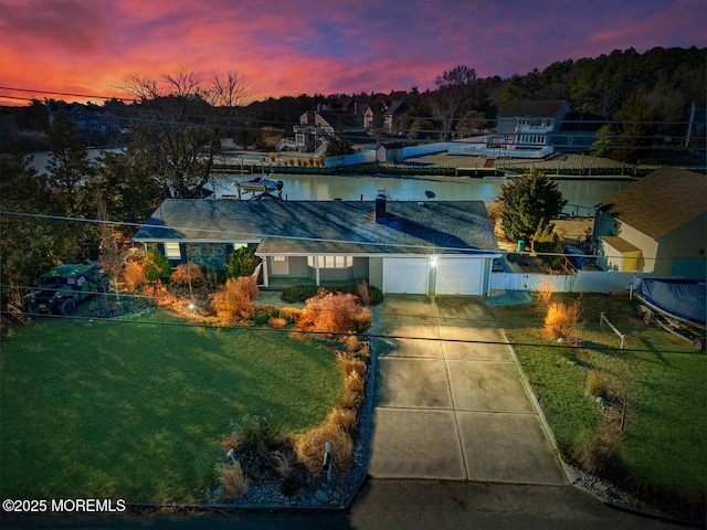 view of aerial view at dusk