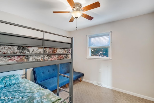 bedroom featuring carpet floors and ceiling fan