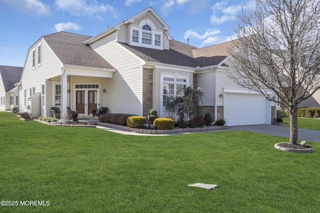 view of front of property featuring a front yard and french doors