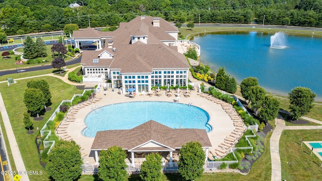 aerial view with a water view