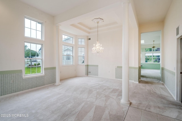 5 Shoal Dr, Barnegat, NJ 08005 - unfurnished dining area featuring carpet, a wainscoted wall, healthy amount of natural light, ornate columns, and a towering ceiling