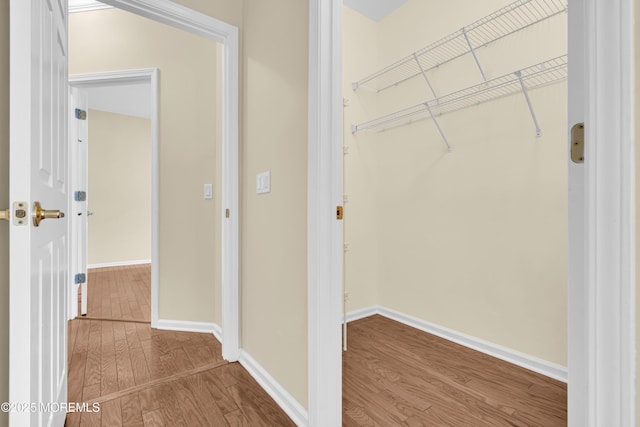 walk in closet featuring wood-type flooring