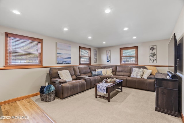 living room with light hardwood / wood-style floors