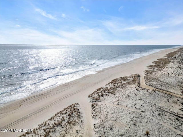 view of water feature with a beach view