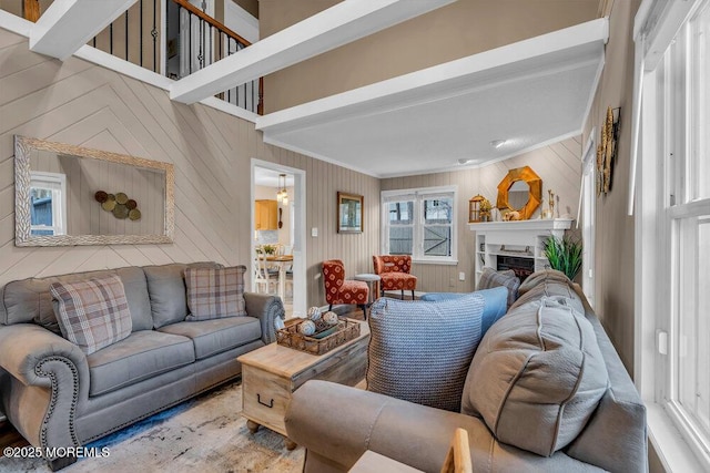 living room featuring ornamental molding