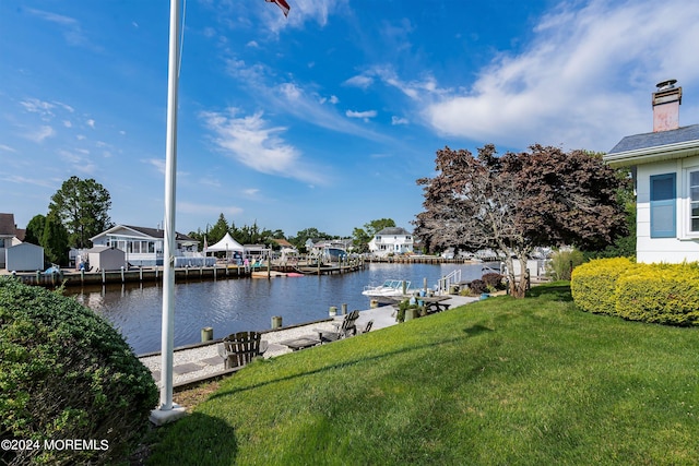 view of water feature with a boat dock