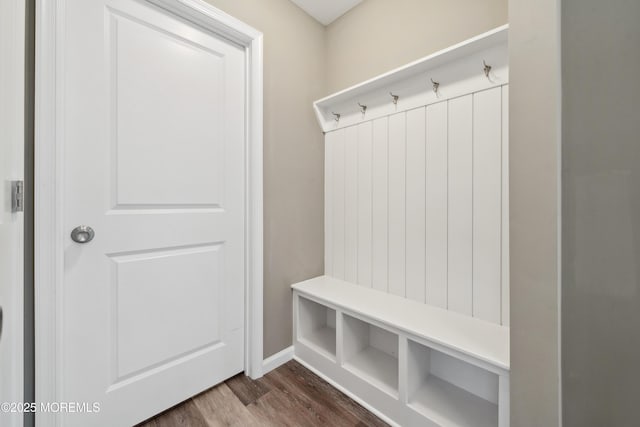 mudroom with hardwood / wood-style flooring