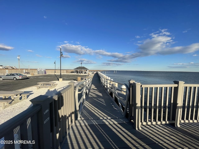 view of dock with a water view