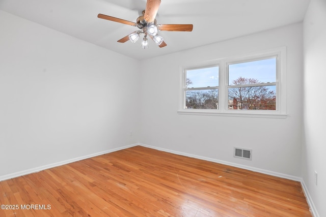 empty room featuring ceiling fan and light hardwood / wood-style floors