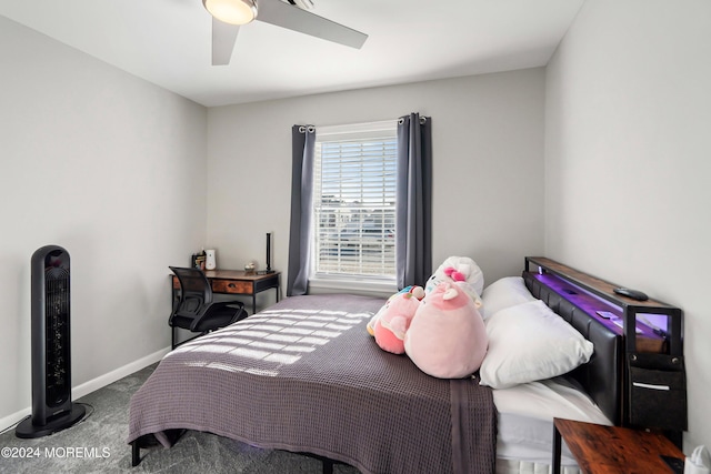 bedroom with carpet floors and ceiling fan