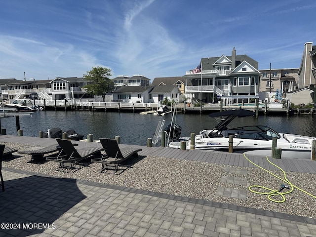 dock area with a water view