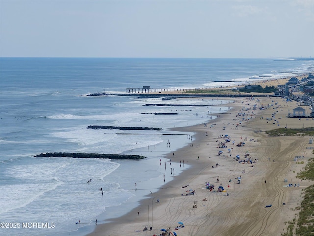 view of water feature featuring a beach view