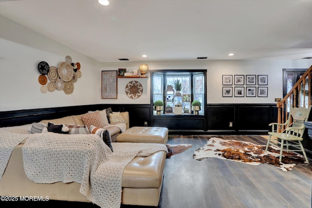 living room with hardwood / wood-style floors