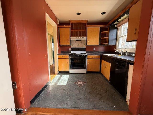 kitchen with sink, black dishwasher, and white gas stove