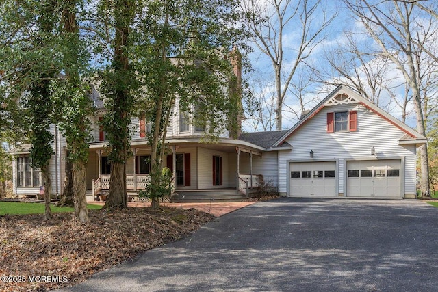 view of front facade with a garage and a porch