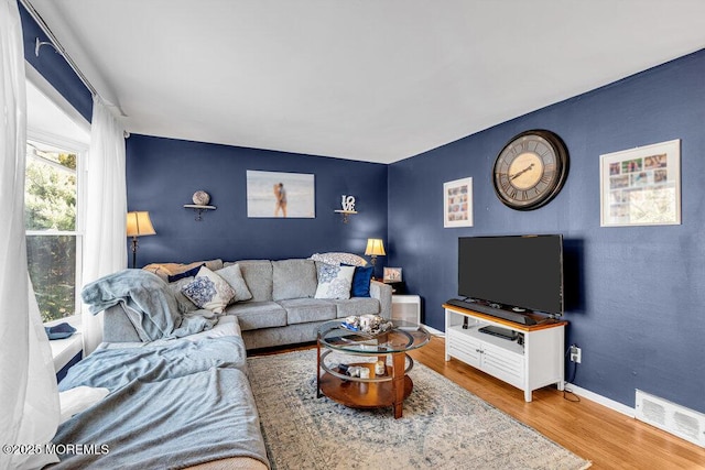 living room with hardwood / wood-style floors