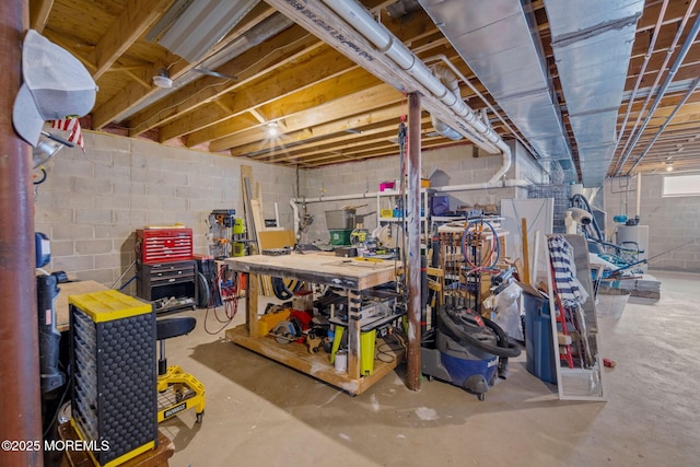 basement with a workshop area