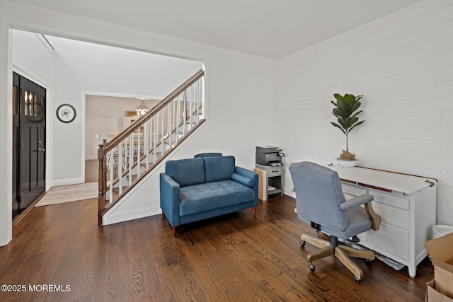 home office featuring dark wood-type flooring