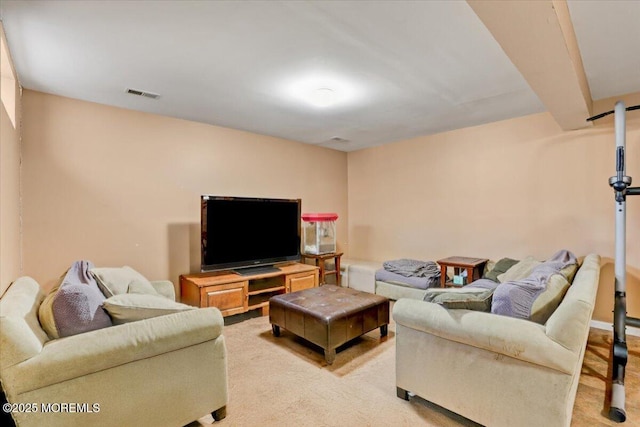 living room with light colored carpet