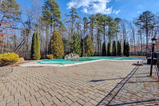 view of swimming pool featuring a patio area