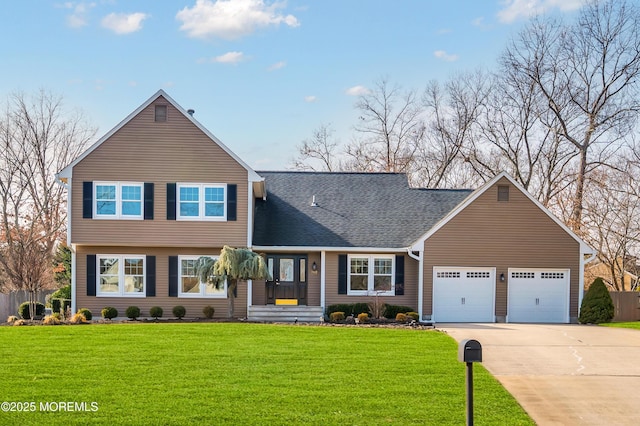 view of front facade featuring a garage and a front yard