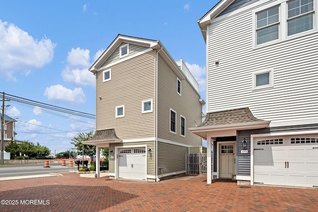 exterior space with a garage