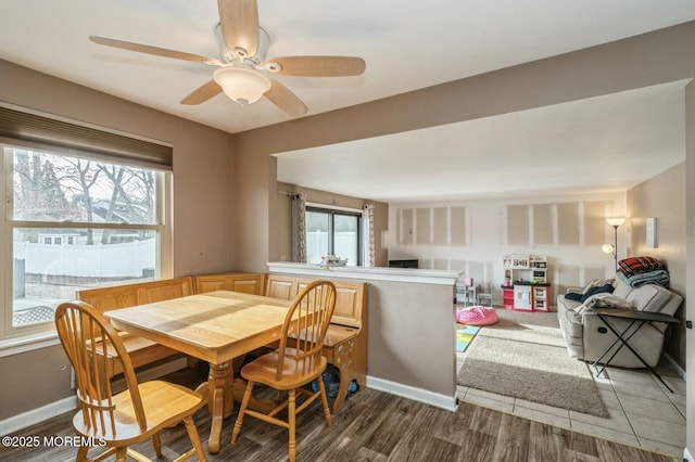 dining room featuring a healthy amount of sunlight and dark wood-type flooring