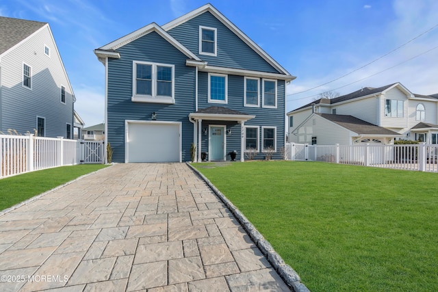 front facade with a garage and a front yard